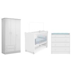 Imagem de Quarto Infantil Guarda Roupa 3 Portas Doce Sonho, Berço e Cômoda Trocador Branco – Qmovi