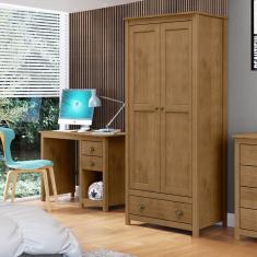 Imagem de Conjunto Quarto Guarda-Roupa 2 Portas, Escrivaninha 2 Gavetas Topázio Freijó Madeira Pinus - Finestra