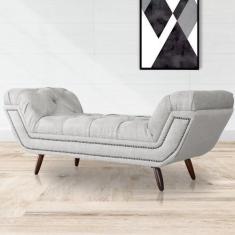 Imagem de Recamier Calçadeira Estofado Sienna Solteiro 90 Cm Linho Bege - LM DEC