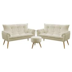 Imagem de Kit 2 Poltronas Namoradeiras Decorativas Opala e Puff Solar Sued Bege Aradecor