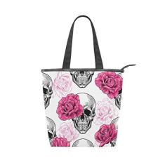 Imagem de Bolsa feminina durável de lona com caveiras e s bolsa de ombro para compras com grande capacidade