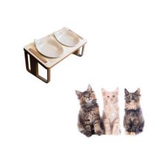 Imagem de Comedouro Duplo Elevado Inclinado Antirrefluxo Para Gato - Maine Coon