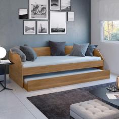 Imagem de Sofá Cama Solteiro Duo Com Cama Auxiliar Em Mdf Reforçado 15Mm Amendoa - Cor: Marrom