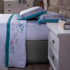 Imagem de Jogo De Cama Fanari Branco/Tiffany Casal 04 Peças 180 Fios