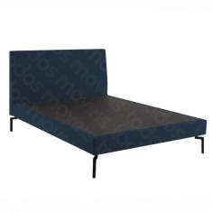 Imagem de Cama Casal Queen Ariel Daf p/ Colchão 158 cm Cabeceira Linho Azul Marinho Base Aço Carbono Preto