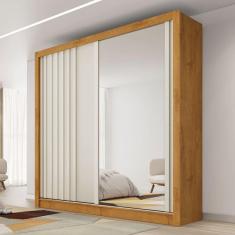 Imagem de Guarda-Roupa Lugano 2 Portas 4 Gavetas com Espelho Ripado 100% Mdf Peroba/Off White - Mademarques