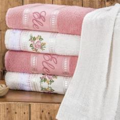 Imagem de Jogo De Banho Toalhas Ponto Russo 100% Algodão Macio 05 Peças Bordado