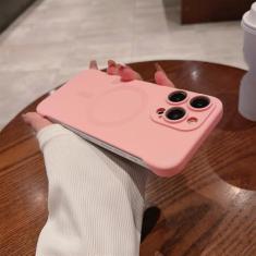 Imagem de Capa sem moldura ultrafina para iPhone 15 Pro Max 14 Plus 13 12 Proteção de filme de lente de carregamento sem fio Capa dura para PC, rosa, para iPhone 12ProMax