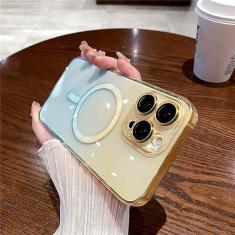 Imagem de Capa de carga sem fio com padrão gradiente de luxo para iPhone 11 12 13 14 Pro Max Plus Capa magnética transparente macia, laranja, para iPhone 14Plus