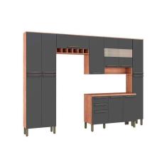 Imagem de Cozinha Modulada Completa 5pçs 2 Armários 1 Balcão 2 Paneleiros C5P04 Castanho/Chumbo Ronipa