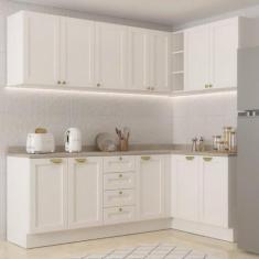 Imagem de Cozinha Modulada 6 Peças 3 Armários Aéreos e Nichos, 3 Balcões Cabecasa Madeiramadeira Branco