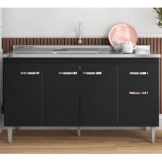 Imagem de Balcão Gabinete Para Pia Gabriela 150mt 4 portas 1 gaveta Sem Tampo Pr