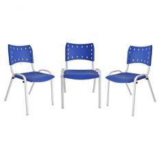 Imagem de Kit 3 Cadeiras Iso para Escola Escritório Comércio Azul Base Branca