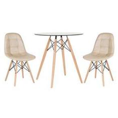 Imagem de Mesa Eames 70 cm com tampo de vidro + 2 cadeiras Eames Botonê