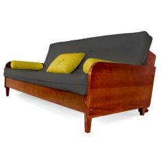 Imagem de Sofá Cama Paris Acquablock Chumbo Madeira Maciça Cor Imbuia - R9 Desig