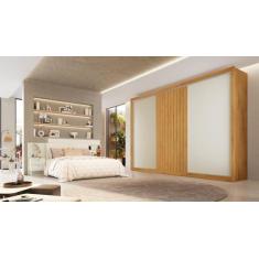 Imagem de Guarda Roupa 3 Portas 1 Ripada 100% Mdf Vitória Peroba Off White - Móv