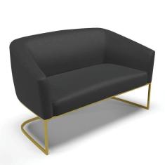 Imagem de Sofá Namoradeira 2 Lugares Base Industrial Dourado Stella Corino Preto D03 - D`rossi