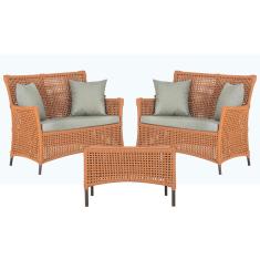 Imagem de 2 Sofá Área e Mesa Igapó Alumínio Pintura Marrom Corda Náutica Estofado Impermeável Almofada 3 Trama