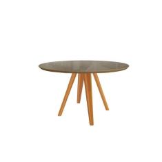 Imagem de Mesa De Sala Jantar Duna Madeira Maciça + Tampo Com Vidro 120x120cm Carvalho bronze