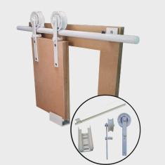 Imagem de Kit p/Porta Dupla Celeiro - Trilho Tubular 3,00 M - Branco - Al-Fer