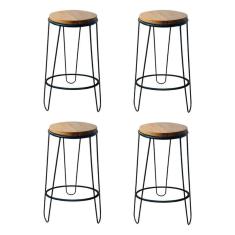 Imagem de Kit 4 Banquetas Guatemala Industrial Em Ferro E Madeira Maciça Marrom