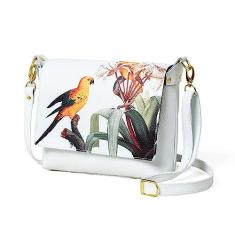 Imagem de ADYAN Bolsa feminina de couro macio feito à mão com estampa floral, Branco