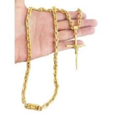 Imagem de Cordão Banhado A Ouro 18K Modelo Cadeado 8Mm + Pingente Cruz