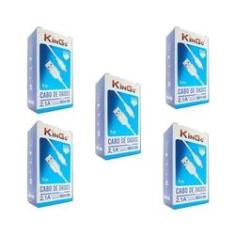 Imagem de Kit 5 Cabos USB V8 Branco Kingo 1m 2.1A p/ Galaxy J7 Pro