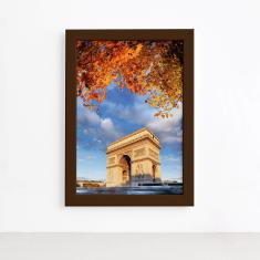 Imagem de Quadro Foto Paris Arco Triunfo Flores Moldura Marrom 22x32