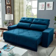 Imagem de Sofá Retrátil Reclinável Belga 2,00m Suede Velut Azul c/ Molas no Assento - King House