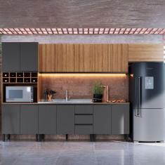 Imagem de Cozinha Completa Araucária 14 Portas 3 Gavetas Montana/Grafite - Quiditá Móveis