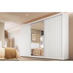 Imagem de Guarda Roupa Casal 3 Portas De Correr Ripada E 6 Gavetas C-espelho York Branco Acetinado - Europa