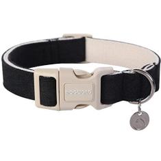 Imagem de DOGWONG Coleira de algodão cânhamo para cães, resistente, preta, durável, tecido natural macio, coleira para cães de estimação, colar fofo para filhotes de casamento para cães pequenos, médios e grandes