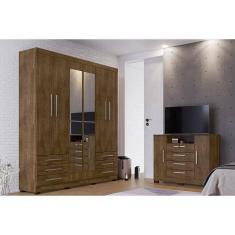 Imagem de Kit Guarda Roupa Casal 6 Portas com Espelho e Cômoda 2 Portas Viena I01 - Clique Chique Móveis