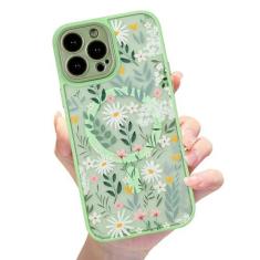 Imagem de Eiyikof Capa magnética fosca translúcida compatível com iPhone 12 Pro [capa MagSafe luxuosa à prova de choque] [capa traseira rígida com estampa de flores fofas] Capa para iPhone 12 Pro para mulheres