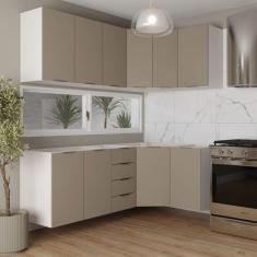 Imagem de Cozinha Modulada 6 Peças sem Tampo sem Rodapé 3 Aéreos e 3 Balcões Ipanema Cabecasa Madeiramadeira Cinza Trama