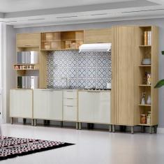 Imagem de Cozinha Modulada Glória 6 Peças com Paneleiro e Torre 2 Fornos Castanho/Off White