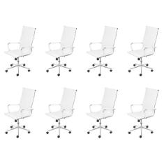 Imagem de Conjunto 8 Cadeiras para Escritório Presidente com Rodízios Esteirinha Alta OR Design Branco