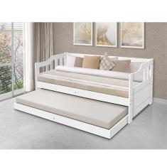 Imagem de Sofa Cama Solteiro de Madeira com Cama Auxiliar + 2 Colchões - Branco