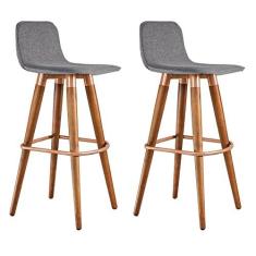 Imagem de KIT 2 BANQUETAS ALTAS LUXO LINEA AÇO COBRE LINHO CINZA BASE CARVALHO