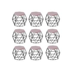 Imagem de Kit 09 Puff Banqueta Aramado Mila Base Preta Hexágono Suede Rosê - DAM