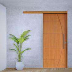 Imagem de Porta de Correr Padrão Imbuia Belissima 6 Trilho Embutir Puxador Tubolar 800 Mm Cromado 82 X 210 Esq Natural