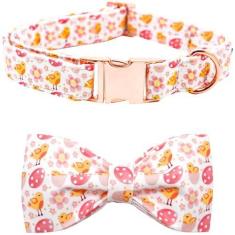 Imagem de Rainbow Coleira para cães - Coleira de cachorro para dia de Páscoa, laço para cães, gravata borboleta fofa, estampa de ovos de galinha, ajustável, presente para meninas, para cães rosa para cães
