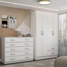 Imagem de Guarda-Roupa Mila 4 Portas 2 Gavetas com Cômoda 10 Gavetas Branco - Panorama Móveis