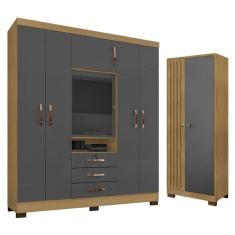Imagem de Guarda Roupa Casal Imperial com Armário Multiuso Versátile Carvalho Americano Grafite - Incorplac