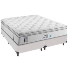 Imagem de Cama Box Branco E Colchão Confort Gel Molas Ensacadas Com Pillow Top Queen Sealy