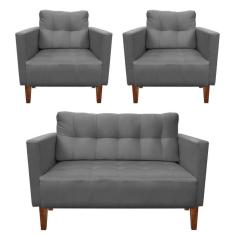 Imagem de Kit Sofá Retrô 2 Lugares E 02 Poltronas Grafite