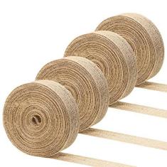 Imagem de Shapenty Fita de tecido de serapilheira natural para decoração de casa de festa de casamento, artesanato faça você mesmo, enfeites de Natal para embrulhar presentes, 10,9 metros de cada rolo, 4 rolos