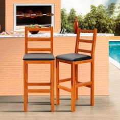 Imagem de Kit 2 Banquetas Para Área De Lazer Madeira Maciça Assento Estofado Preto Gal Shop JM