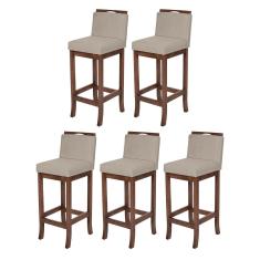 Imagem de Kit 5 Banquetas Média para Bancada Gourmet Turim Madeira Capuccino Suede Bege CCS